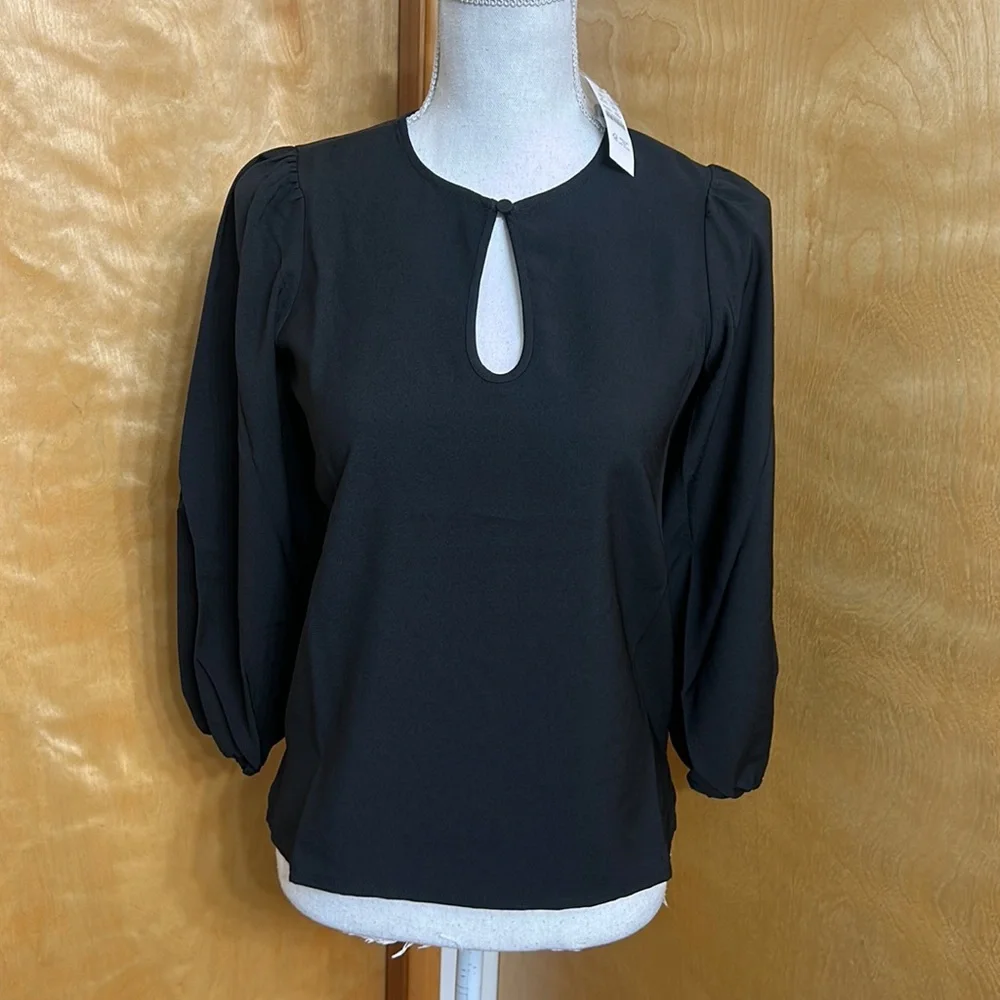 NWT J. Crew Black Puff Sleeve Satin-Back Crepe Top XXSP